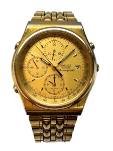 Seiko 7T32-7A20 Gold Chronograph/Alarm Men’s Watch - Not Working Parts Repair - Picture 1 of 6