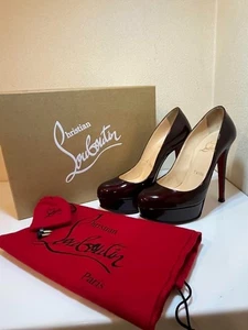 Christian Louboutin Pumps Heel Leather Bordeaux Size EU 34.5 US 3.5 Women - Picture 1 of 11