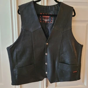 Interstate Leather Black Motorcycle Vest XL Full Front Button Snap See Descript! - Picture 1 of 24