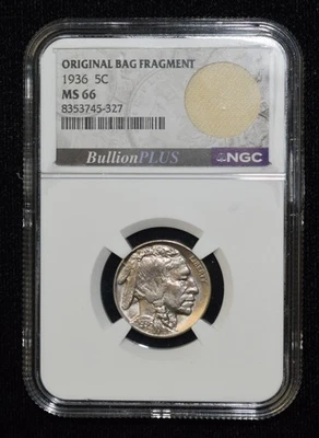1936-P NGC MS66 5C Buffalo Nickel Original Bag Fragment - Image 1 of 4