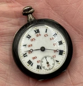 Vintage Huguenin Freres Niello Case “Argent Dore” Small 30mm Pocket Watch, As-is - Picture 1 of 11