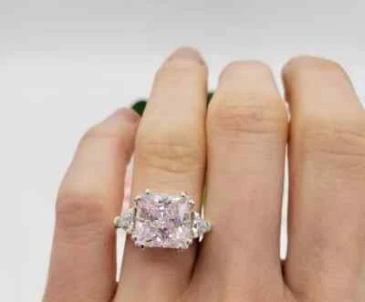 4.50 Ct Princess Natural Pink Sapphire & Diamond Engagement Ring 14K White Gold - Image 1 of 4