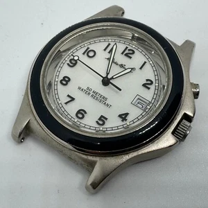 Vintage Eddie Bauer Quartz Watch Men 50m Silver Steel White ~For Parts Repair - Picture 1 of 6