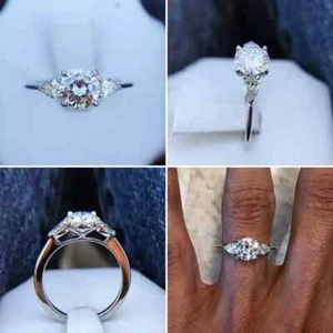 2ct Round Lab Created Diamond Three Stone Engagement Ring 14k White Gold Plated - Picture 1 of 1