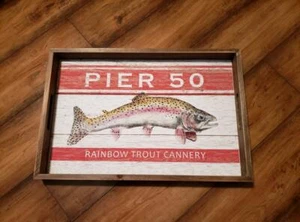 "NUEVO CON ETIQUETAS 18 x 12" MADERA MFD BANDEJA PARA SERVIR Muelle 50 Pescado Cantería Arco Iris Trucha Decoración de Pared - Imagen 1 de 1