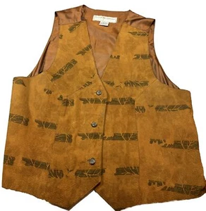 Maggie Lawrence TAN Suede Leather VEST 18/20 tree AZTEC Print SW Western Buttons - Picture 1 of 14