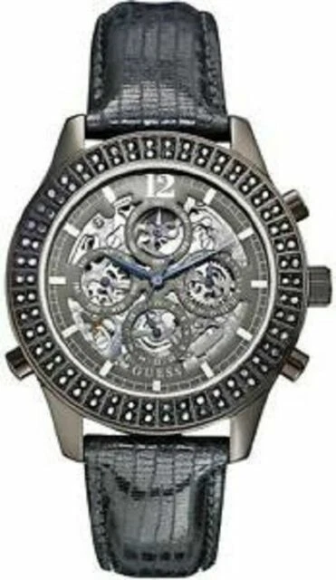 New Authentic GUESS U0020L2 Gray Metallic Lizard Leather strap Chronograph Watch - Image 1 of 1