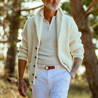 Men's Lapel Long Sleeve Striped Knitted Casual Sweater Cardigan Outwear Coat Top