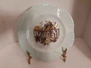 Shelley Cottage Scene Plate Lg. Scalloped Edges 10 3/4"  Green Marked  - Picture 1 of 6