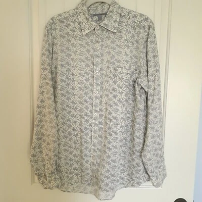 Martin Gordon Linen Long Sleeve Button Up Shirt White Blue & Black Print Size L - Image 1 of 4