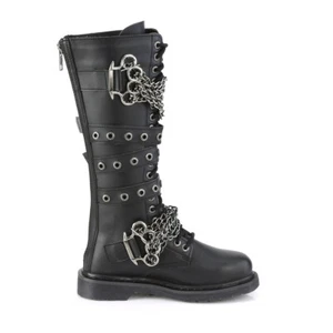 Bolt 450Goth Combat Biker Knee Boots Black Matte Men Sizes IN HOUSE NY DEMONIA - Picture 1 of 5