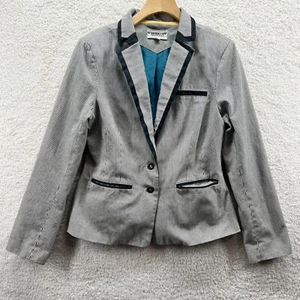 Brooklyn Industries Blazer Pinstripe Gray 2 Button Jacket Pockets Women’s Large - Picture 1 of 9