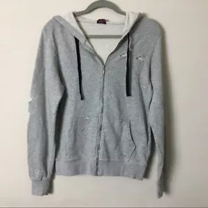 MATERIAL GIRL ACTIVE M Hooded Sweatshirt PLATINUM Distressed NWT - Picture 1 of 5