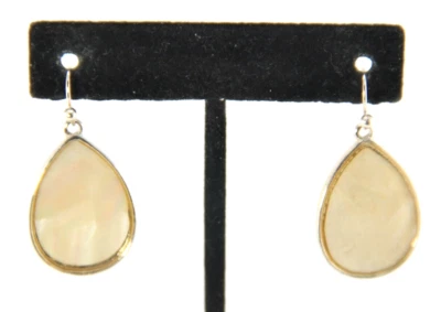 Mother of Pearl, MOP,  Dangle Teardrop Earnings, Pierced, Hook Silver Tone Metal - Image 1 of 4