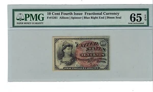 4th ISSUE 10 CENT FRACTIONAL CURRENCY FR#1261 PMG 65 EPQ - Picture 1 of 2