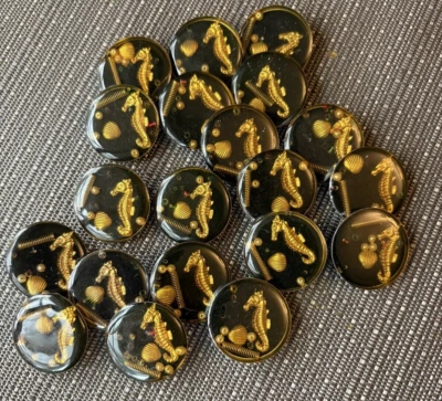 20 "Junque" Buttons Lot Set Collection Seahorse & Shell  1 1/4" Metal Back - Image 1 of 4
