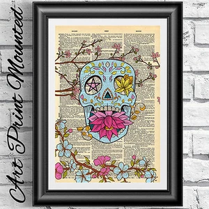 Art print on dictionary book page Mounted Mexican new school Tattoo decor - Picture 1 of 3