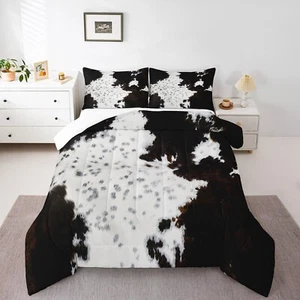 Cowhide Comforter Set Queen Size, White Brown Cow Print Bedding Set 3pcs for ... - Picture 1 of 6
