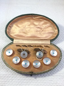 Boxed Mother of Pearl and Turquoise Shirt Studs and Cufflinks - Picture 1 of 11