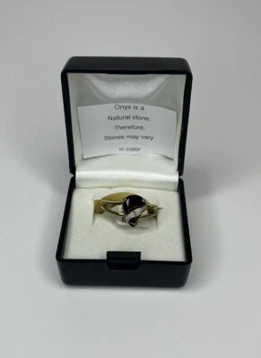 Anillo Vintage Ónix Negro con Diamante Dos Tonos Chapado en Oro Forma de Pera Tailandia Talla 6 Foto 1 de 4