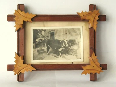 Antique tramp art style picture frame Americana folk art country home cottage - Image 1 of 4