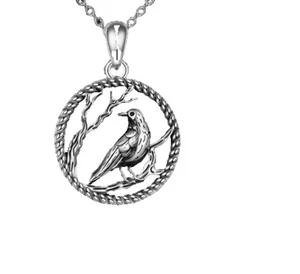 CROW RAVEN BIRD TREE 1" Pendant On 20" 925 Sterling Silver Necklace Gift Women - Picture 1 of 9
