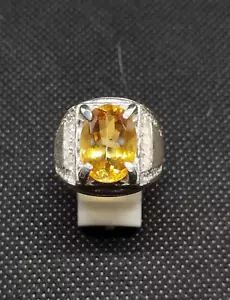 Natural Citrine Gemstone 18k White Gold Ring For Men's #261 - Picture 1 of 4
