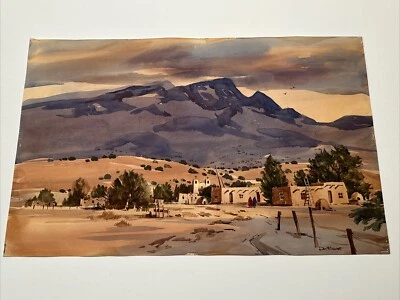 Don Brackett Painting Indian Pueblo Sandia Landscape Famous Listed New Mexico - Image 1 of 4