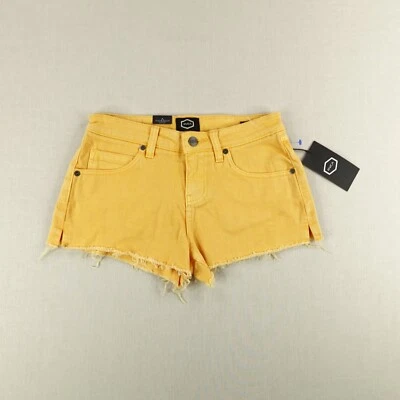 Pantalones Cortos RVCA Mujer 25 Amarillo Denim Jean Cupido 2 Corte Micro Mini Deshilachado NUEVO Foto 1 de 4