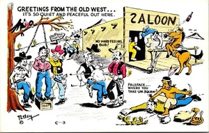 Vtg Comic Quiet Old West Shooting Scalping Hanging Boot Hill Petley Postcard - Picture 1 of 2