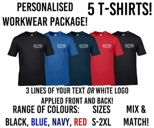 Paquete de 5 camisetas de trabajo personalizadas para negocios cualquier texto con logotipo blanco - Imagen 1 de 3