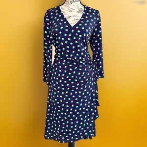 Abito Stitch Fix LEOTA jersey avvolgente a pois grande blu blu Gabrielle cravatta laterale - Foto 1 di 15