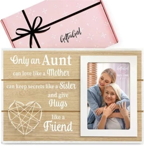 Aunt Picture Frame Gift 12 x 8 Frame 6 x 4 Photo String Heart Farmhouse Wood - Picture 1 of 3