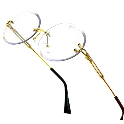 Rimless Oval Eyeglasses Gold Frame Clear Lens Fashion Glasses Men Hip Hop Lentes - Image 1 of 3