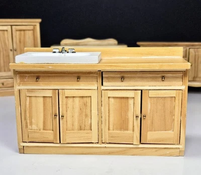 Dollhouse Miniature Oak Kitchen Counter Top Cabinet Furniture 1:12 Scale - Image 1 of 4