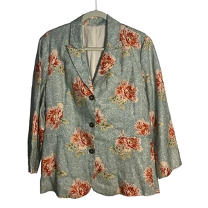 Chaqueta Blazer Boden Lino Floral Talla 18 Azul Rojo Estampado Peonía - Imagen 1 de 9