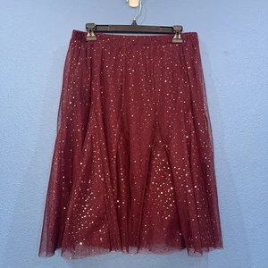 HD In Paris Burgandy Everly Tulle Midi Skirt Metallic Dots Women SP - Picture 1 of 17