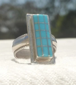 ANELLO TURCHESE ARGENTO STERLING NATIVI AMERICANI MISURA 6,5 OTTIMO DESIGN E SU - Foto 1 di 6