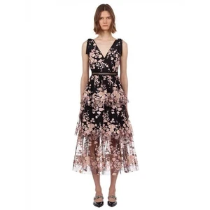 Self-Portrait Midnight Floral Mesh Midi Dress - Picture 1 of 12