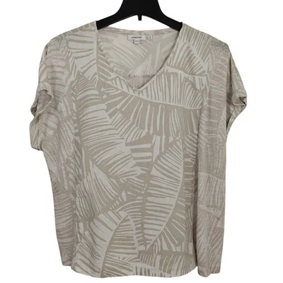 Top de lino con estampado de hojas de palma de Chico's talla XL/3 color crema tostado cuello en V mangas cortas Foto 1 de 4