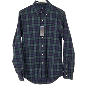 Ralph Lauren NEW Men Small Classic Button Down Long Sleeve Shirt Green Navy Blue - Picture 1 of 7