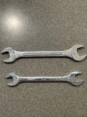SK Lot 2 O-2224 0-1820 Wrench Open End 11/16" x 3/4" 9/16” X 5/8” Made In USA - Image 1 of 4