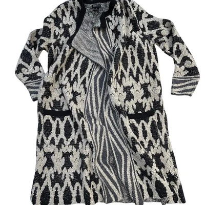 Cárdigan Lucky Brand Live in Love Mujer 1X Negro Crema Suéter Abierto Bolsillos Boho Foto 1 de 4