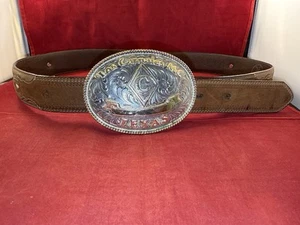 Tony Lama Belt Men Sz 38 Brown Leather Silver Buckle Star Conchos Western Rodeo - Picture 1 of 13