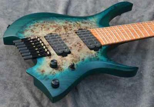 New Fanned Frets 7 Strings Headless Electric Guitar Blue Burst Color Roasted - Picture 1 of 6
