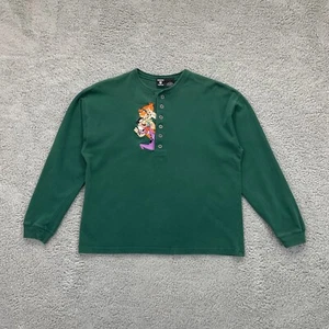 Vintage Warner Bros Studio Flintstones Henley Shirt Mens Small Green Cartoon 90s - Picture 1 of 9