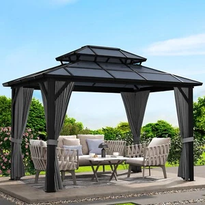 10'x13' Hardtop Gazebo Outdoor Polycarbonate Double Roof Canopy Aluminum Frame - Picture 1 of 10