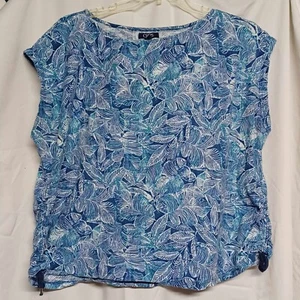 Womens Chaps 2x sleeveless blue leaf print top - Picture 1 of 6