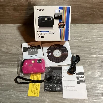 Vivitar ViviCam 8119 Digital Camera 8.1MP Pink or Blue TESTED See Video Open Box - Image 1 of 4