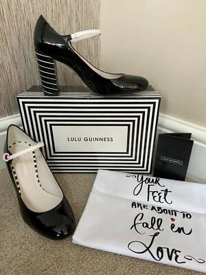 Lulu Guinness Cadence Chaussures Cuir Verni Noir UK 4 EU 37 BNIB - Photo 1/4